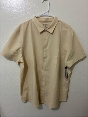 Men’s NWT RHONE Brezza Linen Blend Short Sleeve Button Up Shirt XL Beige